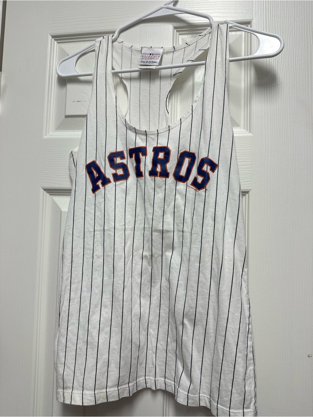 White Pinstripe Racerback Tank Top - Houston Astros